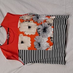1X plus Calvin Klein orange, beige and black summer top.